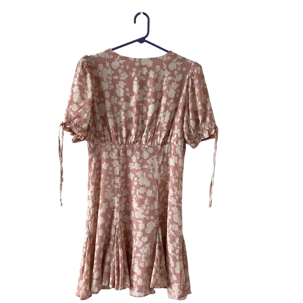 Yumi Kim Kelly Dress Pink Floral Midi V Neck Puff Sleeve Tie Front Size L - Picture 2 of 7